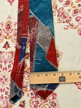 Italian Handmade 100% Silk Tie Abstract Geometric Red Blue Necktie